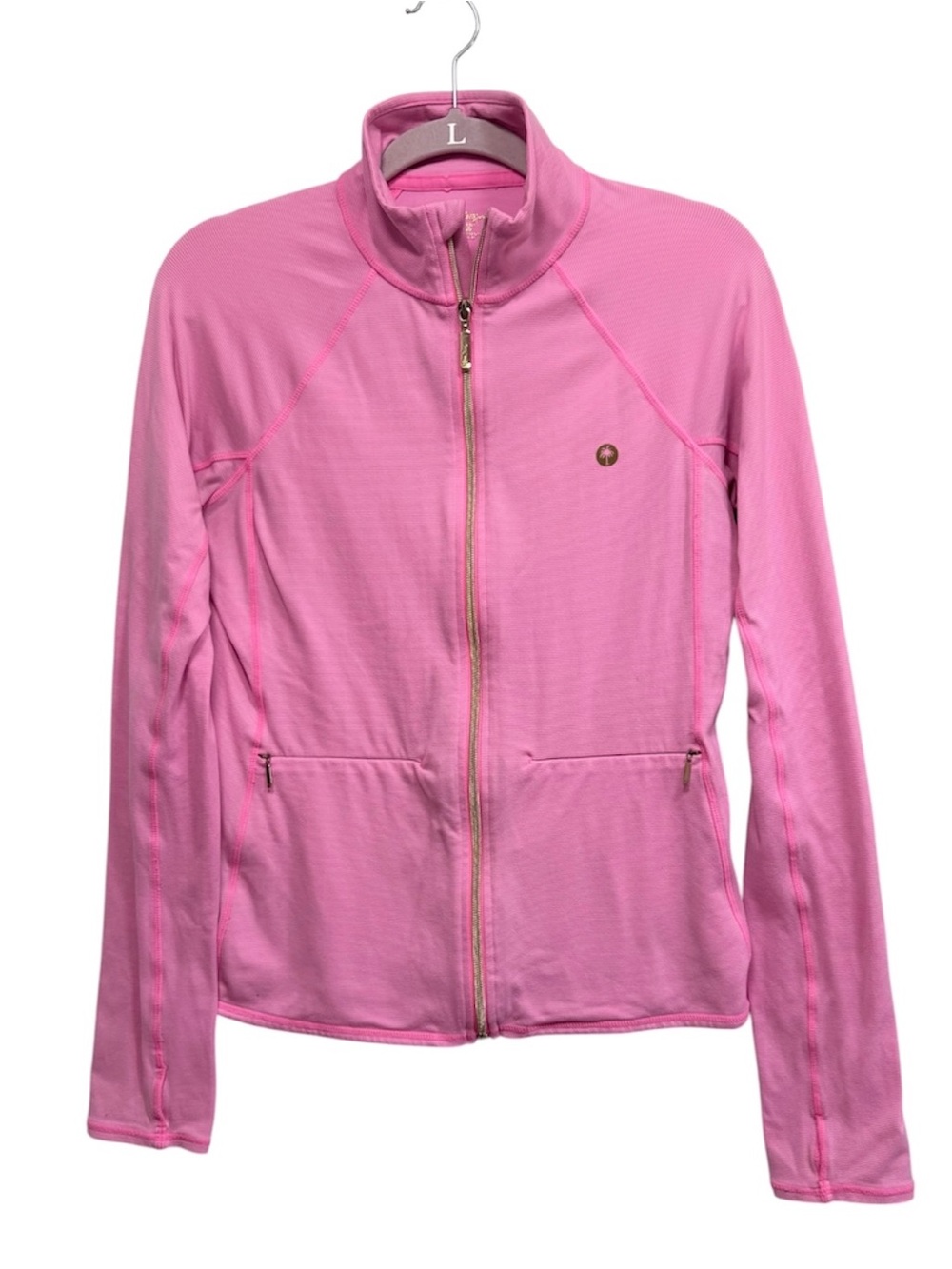 Lilly Pulitzer Luxletic pink striped full zip jacket with pockets, size medium